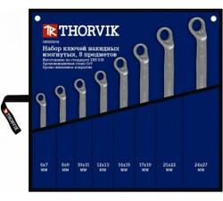 Thorvik Набор ключей гаечных накидных изогнутых 75° в сумке, 6-27 мм, 8 предметов